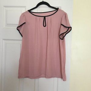 Pink Polyester Blouse with Black Accent Trim